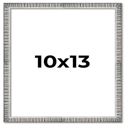 10x13 Frame Silver Rustic Metallic Grey Picture Frame | Solid Wood | Includes UV Acrylic Shatter Guard Front, Acid Free Foam Backing Board, Hanging Hardware Wood Wall Frames for Family Photos - no