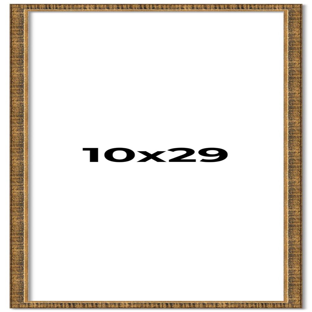 10x29 Frame Gold Picture Frame - Complete Modern Photo Frame Includes UV Acrylic Shatter Guard Front, Acid Free Foam Backing Board, Hanging Hardware Wood Wall Frames for Family Photos - no Mat