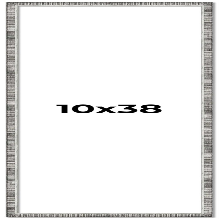 10x38 Frame Silver Rustic Metallic Grey Picture Frame | Solid Wood | Includes UV Acrylic Shatter Guard Front, Acid Free Foam Backing Board, Hanging Hardware Wood Wall Frames for Family Photos - no