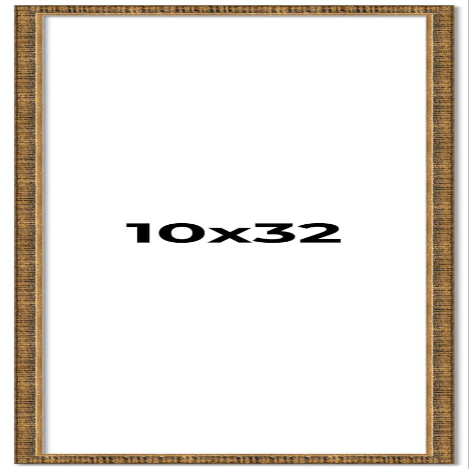 10x32 Frame Gold Picture Frame - Complete Modern Photo Frame Includes UV Acrylic Shatter Guard Front, Acid Free Foam Backing Board, Hanging Hardware Wood Wall Frames for Family Photos - no Mat