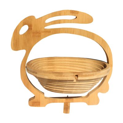 Full Funk Fair Trade Bamboo Wood Collapsible Fruit Serving Basket Handmade, Rabbit