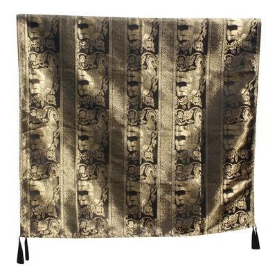RaanPahMuang Thai Silk Table Cloth 38x70inch - Trumpeting Thailand Elephant Rows, Elephant Rows - Gold Black