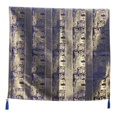 RaanPahMuang Thai Silk Table Cloth 38x70inch - Trumpeting Thailand Elephant Rows, Elephant Rows - Dark Blue