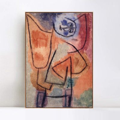 INVIN ART Framed Canvas Giclee Print Engel, ubervoll,1939 by Paul Klee Wall Art Living Room Home Office Decorations(Wood Color Slim Frame,20"x28")