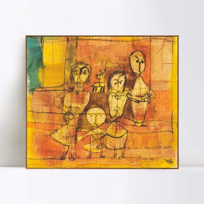 INVIN ART Framed Canvas Giclee Print 1879-1940 KINDER UND HUND(CHILDREN AND DOG) by Paul Klee Wall Art Living Room Home Office Decorations(Wood Color Slim Frame,24"x24")