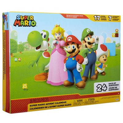 Super Mario Nintendo Advent Calendar Christmas Holiday Calendar with 17 Articulated 2.5 Action Figures & 7 Accessories, 24 Day Surprise Countdown with Pop-Up Environment [Amazon Exclusive]