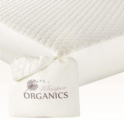 100% Cotton Organic Mattress Pad - Breathable & Cooling Mattress Protector Full Size - Premium 300GSM Quilted and Noiseless Machine Washable Organic Mattress Protector (Ivory, Full)