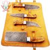 Custom Made Damascus Steel Kitchen Knife 4-Pcs Set FBK-1045 and 1049 (Natural Kow Wood) view 1
