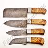 Custom Made Damascus Steel Kitchen Knife 4-Pcs Set FBK-1045 and 1049 (Natural Kow Wood) view 2