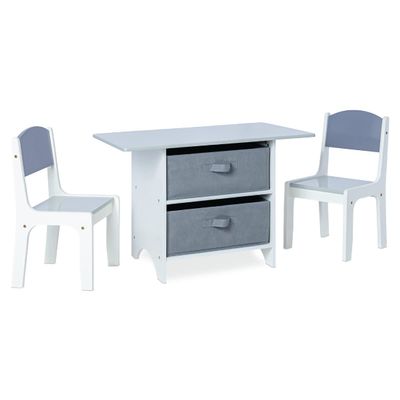 Milliard Kids Activity Play Table and Chair Set Wood with Storage Baskets, Art Table Playset Furniture with Modern Gray Colors