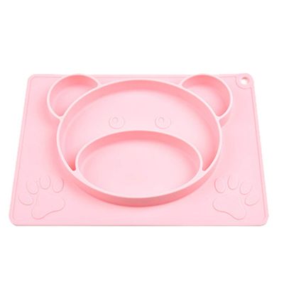 Top Estore One-Piece Baby Placemat, Cute Bear Silicone Child Place Mat (Pink)