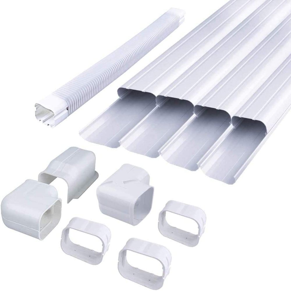 AC Parts 4'' 17 Ft Mini Split Line Set Cover, PVC Decorative Pipe Line Cover Kit for Ductless Mini Split Air Conditioner Accessories, Central AC and Heat Pump