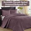 Madison Park Quebec Reversible Damask Design, Double Sided Quilting All Season, Lightweight Coverlet Bedspread Bedding Set, Matching Shams, King(120"x118"), Purple view 2