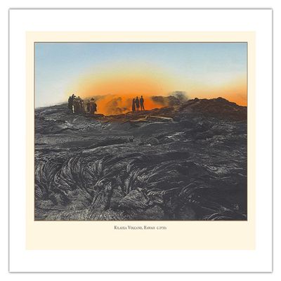Kilauea Volcano Hawaii - Vintage Hawaiian Hand-Colored Postcard c.1930 - Bamboo Fine Art 290gsm Paper Print (Unframed) 24x32in