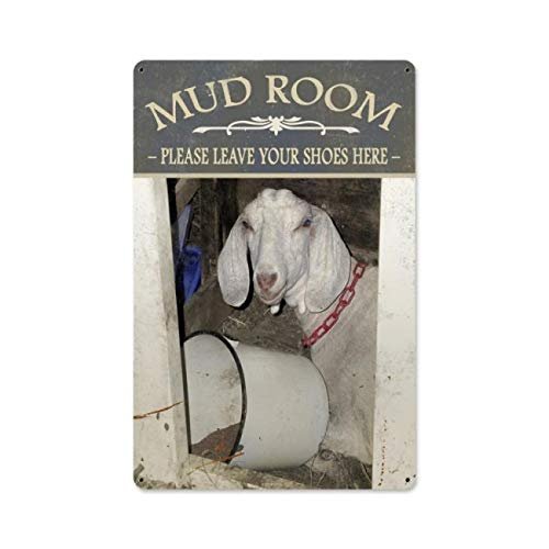 12 X 18 - Satin Metal Sign - Mud Room Goat/W Wood Frame/W Wood Frame