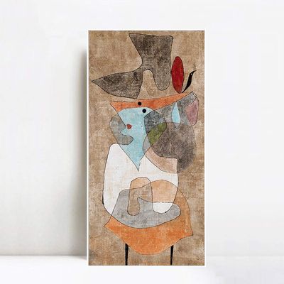 INVIN ART Framed Canvas Giclee Print Hat,Lady and Little Table by Paul Klee Wall Art Living Room Home Office Decorations(White Slim Frame,16"x32")