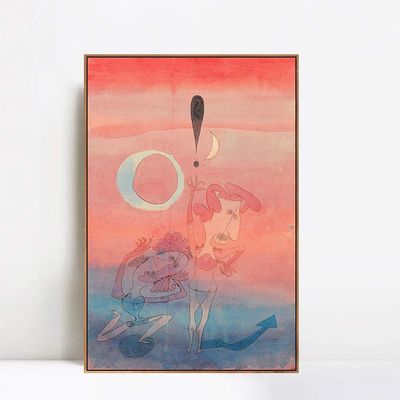 INVIN ART Framed Canvas Giclee Print The False Oath,1922 by Paul Klee Wall Art Living Room Home Office Decorations(Wood Color Slim Frame,20"x28")