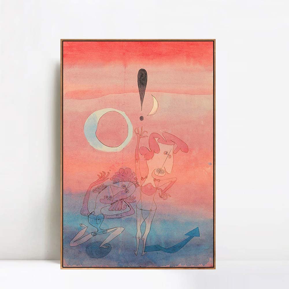 INVIN ART Framed Canvas Giclee Print The False Oath,1922 by Paul Klee Wall Art Living Room Home Office Decorations(Wood Color Slim Frame,20"x28")