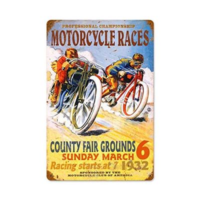 12 X 18 Vintage Metal Sign - Motorcycle Races