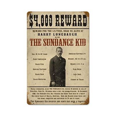 12 X 18 Vintage Metal Sign - Sundance Kid/W Wood Frame/W Wood Frame