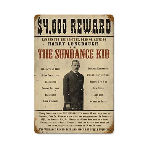 12 X 18 Vintage Metal Sign - Sundance Kid/W Wood Frame/W Wood Frame