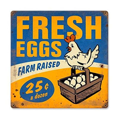 12 X 12 Vintage Metal Sign - Fresh Eggs