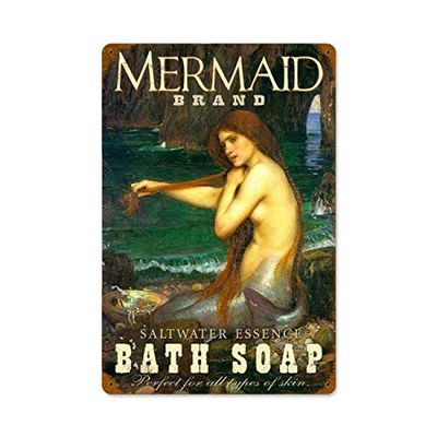12 X 18 Vintage Metal Sign - Mermaid Soap/W Wood Frame/W Wood Frame