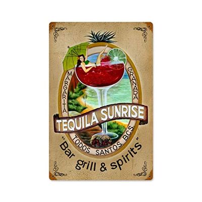 12 X 18 Vintage Metal Sign - Tequila Bar/W Wood Frame/W Wood Frame