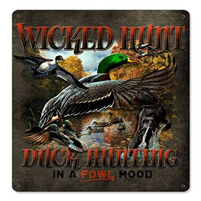 12 X 15 Satin Metal Sign Duck Hunter Brown Background