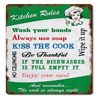12 X 18 Satin Metal Sign - Kitchen Rules