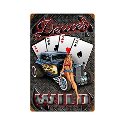 12 X 18 Vintage Metal Sign - Deuces Wild Hot Rod Sign