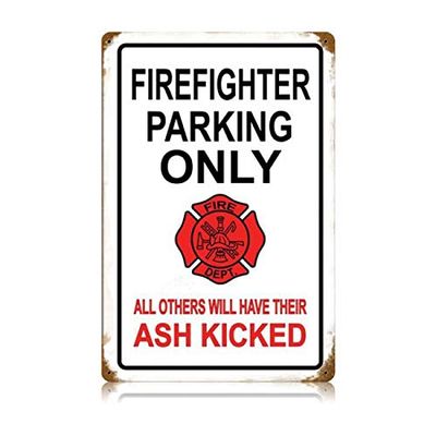 12 X 18 Vintage Metal Sign - Firefighter Parking