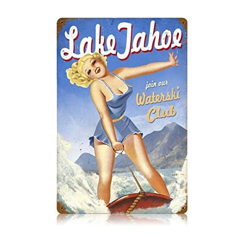 12 X 18 Vintage Metal Sign - Lake Tahoe Pinup