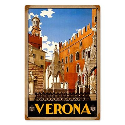 12 X 18 Vintage Metal Sign - Verona Travel/W Wood Frame/W Wood Frame