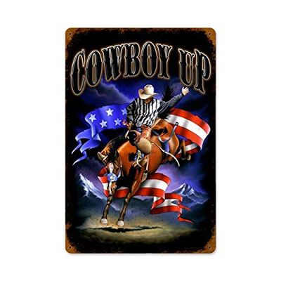 12 X 18 Vintage Metal Sign - Cowboy Up