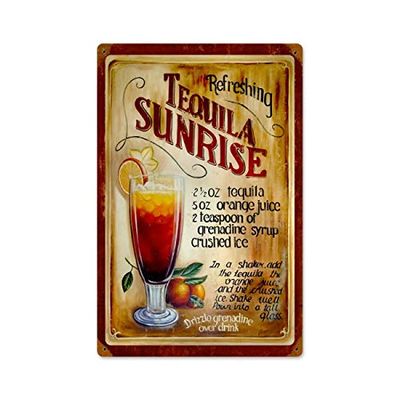 12 X 18 Vintage Metal Sign - Tequila Sunrise/W Wood Frame/W Wood Frame