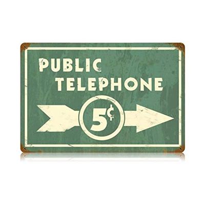 18 X 12 Vintage Metal Sign - Public Telephone