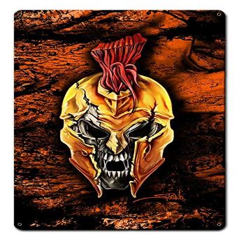 12 X 18 Satin Metal Sign - Spartan Skull