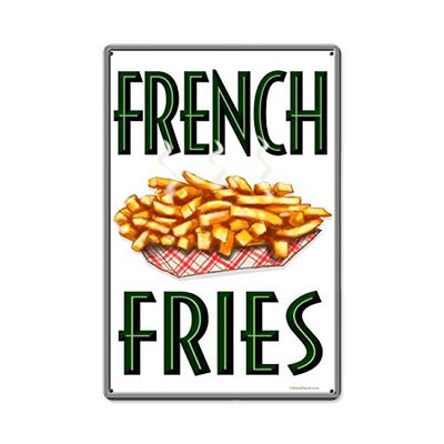 12 X 18 Metal Sign - French Fries/W Wood Frame/W Wood Frame