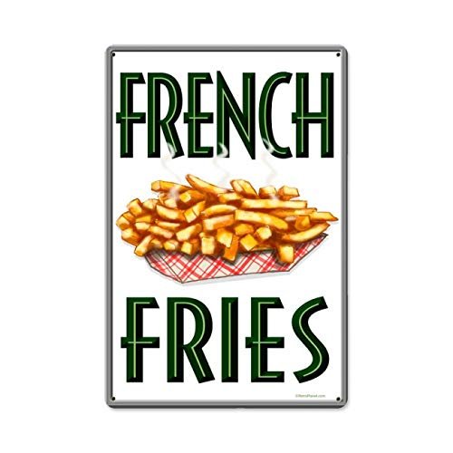 12 X 18 Metal Sign - French Fries/W Wood Frame/W Wood Frame
