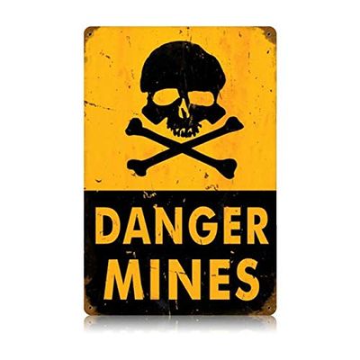 12 X 18 Vintage Metal Sign - Danger Mines