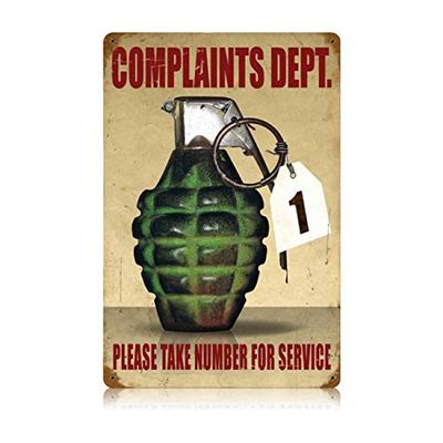 12 X 18 Vintage Metal Sign - Complaints Dept.