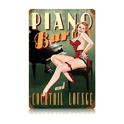 12 X 18 Vintage Metal Sign - Piano Bar