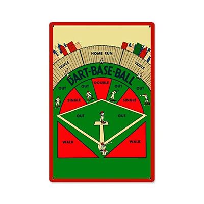 12 X 18 Metal Sign - Dart Baseball/W Wood Frame/W Wood Frame