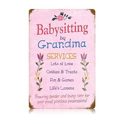 12 X 18 Vintage Metal Sign - Babysitting Grandma/W Wood Frame/W Wood Frame
