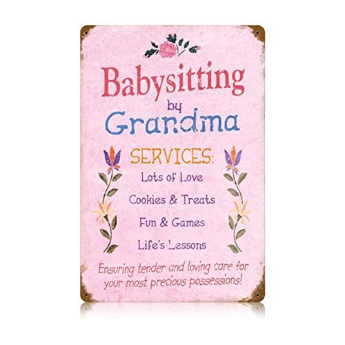12 X 18 Vintage Metal Sign - Babysitting Grandma/W Wood Frame/W Wood Frame