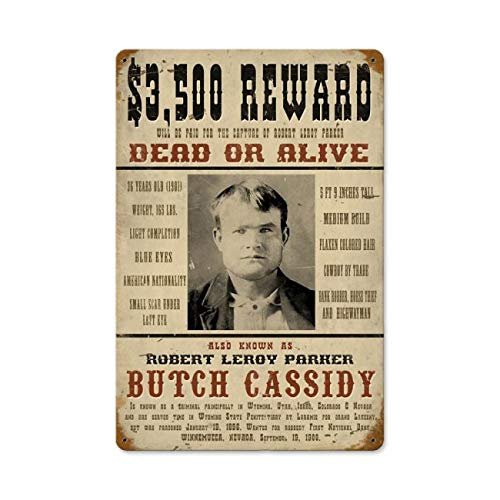 12 X 18 Vintage Metal Sign - Wanted Butch Cassidy/W Wood Frame/W Wood Frame