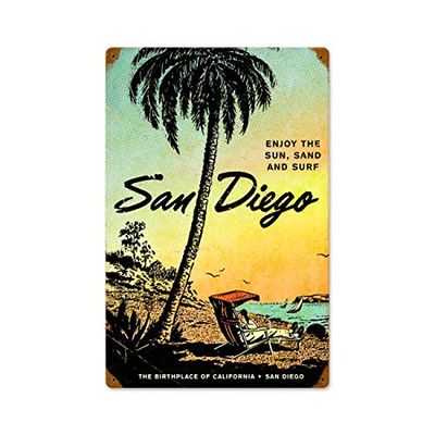12 X 18 Vintage Metal Sign - San Diego W/Frame/W Wood Frame/W Wood Frame