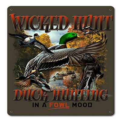 12 X 15 Satin Metal Sign Duck Hunter Brown Background
