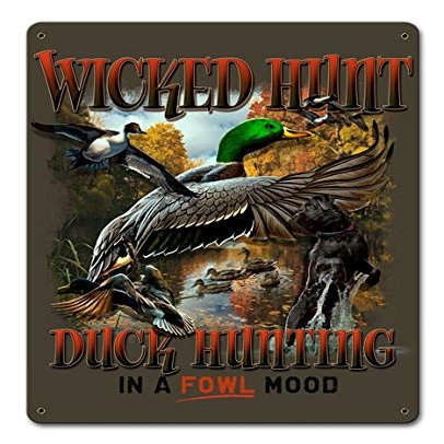12 X 15 Satin Metal Sign Duck Hunter Brown Background